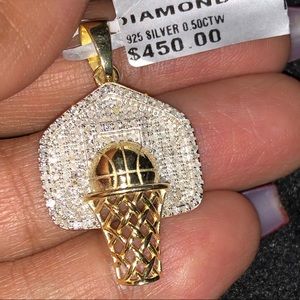 Real Diamond Basketball Pendant. hoop and ball diamond charm unisex gift Sports